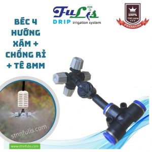 Béc Tưới Phun Sương 4 Hướng Xám Nhựa, Chân Nối Tê, Chân Ren (Tùy Chọn) Chính Hãng