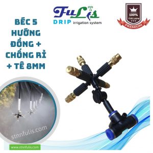 Béc Tưới Phun Sương 5 Hướng Đồng Thau, Chân Nối Tê, Chân Ren (Tùy Chọn) Chính Hãng