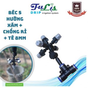 Béc Tưới Phun Sương 5 Hướng Xám Nhựa, Chân Nối Tê, Chân Ren (Tùy Chọn) Chính Hãng