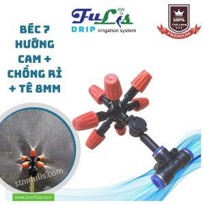 Béc Tưới Phun Sương 7 Hướng Cam Nhựa, Chân Nối Tê, Chân Ren (Tùy Chọn) Chính Hãng