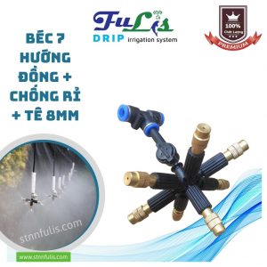 Béc Tưới Phun Sương 7 Hướng Đồng Thau, Chân Nối Tê, Chân Ren (Tùy Chọn) Chính Hãng